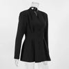 Women's V-Neck Single-Breasted Blazer with a Cinched Waist in Black or White