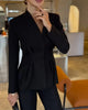Women's V-Neck Single-Breasted Blazer with a Cinched Waist in Black or White
