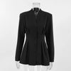 Women's V-Neck Single-Breasted Blazer with a Cinched Waist in Black or White