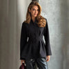 Women's V-Neck Single-Breasted Blazer with a Cinched Waist in Black or White