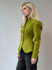 Women's Green Stand-Collar Blazer with Puff Sleeves and a Curved Hem