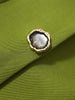Women's Green Stand-Collar Blazer with Puff Sleeves and a Curved Hem