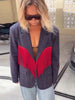 Women's Contrast Plaid Blazer with V-Neck Lapels and Tassel Trim