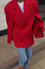 Women's Oversized Red Blazer Jacket with Notched Lapels and a Single-Button Front
