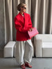 Women's Oversized Red Blazer Jacket with Notched Lapels and a Single-Button Front
