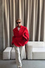 Women's Oversized Red Blazer Jacket with Notched Lapels and a Single-Button Front