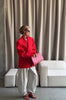 Women's Oversized Red Blazer Jacket with Notched Lapels and a Single-Button Front