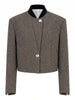 Women's Cropped Tweed Blazer with a Mandarin Collar Contrast Trim and Gold Buttons