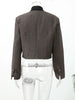 Women's Cropped Tweed Blazer with a Mandarin Collar Contrast Trim and Gold Buttons