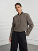 Women's Cropped Tweed Blazer with a Mandarin Collar Contrast Trim and Gold Buttons