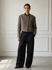 Women's Cropped Tweed Blazer with a Mandarin Collar Contrast Trim and Gold Buttons