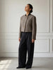 Women's Cropped Tweed Blazer with a Mandarin Collar Contrast Trim and Gold Buttons