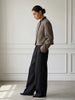 Women's Cropped Tweed Blazer with a Mandarin Collar Contrast Trim and Gold Buttons