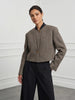 Women's Cropped Tweed Blazer with a Mandarin Collar Contrast Trim and Gold Buttons