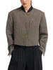 Women's Cropped Tweed Blazer with a Mandarin Collar Contrast Trim and Gold Buttons