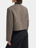 Women's Cropped Tweed Blazer with a Mandarin Collar Contrast Trim and Gold Buttons