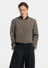 Women's Cropped Tweed Blazer with a Mandarin Collar Contrast Trim and Gold Buttons