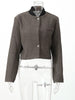 Women's Cropped Tweed Blazer with a Mandarin Collar Contrast Trim and Gold Buttons