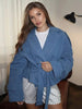 Women's Cropped Denim Blazer with a Belted Waist and Double-Breasted Front
