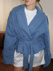 Women's Cropped Denim Blazer with a Belted Waist and Double-Breasted Front