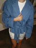 Women's Cropped Denim Blazer with a Belted Waist and Double-Breasted Front