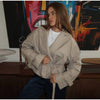 Women's Cropped Denim Blazer with a Belted Waist and Double-Breasted Front