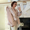 Women's Pinstripe Blazer with a Tulle Ruffle Lapel and Self-Tie Belt