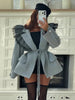 Women's Pinstripe Blazer with a Tulle Ruffle Lapel and Self-Tie Belt