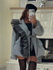 Women's Pinstripe Blazer with a Tulle Ruffle Lapel and Self-Tie Belt