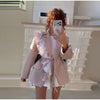 Women's Pinstripe Blazer with a Tulle Ruffle Lapel and Self-Tie Belt
