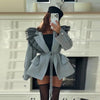 Women's Pinstripe Blazer with a Tulle Ruffle Lapel and Self-Tie Belt