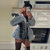 Women's Pinstripe Blazer with a Tulle Ruffle Lapel and Self-Tie Belt