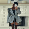 Women's Pinstripe Blazer with a Tulle Ruffle Lapel and Self-Tie Belt
