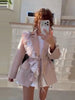 Women's Pinstripe Blazer with a Tulle Ruffle Lapel and Self-Tie Belt