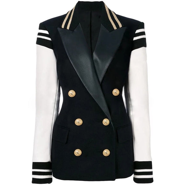 Women's Leather Blazer with Double-Breasted Design