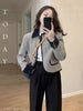 Women's 's Autumn And Winter Plush Thickened Suit Short Loose Versatile Grey Splice Casual Blazer