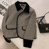 Women's 's Autumn And Winter Plush Thickened Suit Short Loose Versatile Grey Splice Casual Blazer