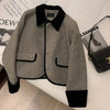 Women's 's Autumn And Winter Plush Thickened Suit Short Loose Versatile Grey Splice Casual Blazer