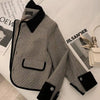 Women's 's Autumn And Winter Plush Thickened Suit Short Loose Versatile Grey Splice Casual Blazer