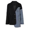 Women's Blue Denim Blazer with Notched Lapels and Long Sleeves