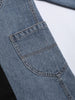 Women's Blue Denim Blazer with Notched Lapels and Long Sleeves