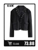 Women's Blue Denim Blazer with Notched Lapels and Long Sleeves