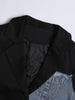 Women's Blue Denim Blazer with Notched Lapels and Long Sleeves