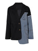 Women's Blue Denim Blazer with Notched Lapels and Long Sleeves