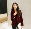 Women's Slim-Fit Velvet Blazer with a Double-Breasted Front and Three Color Options