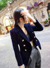Women's Slim-Fit Velvet Blazer with a Double-Breasted Front and Three Color Options