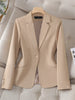 Women's Tailored Blazer Jacket with a Single-Button Front in Black Khaki or Off-White