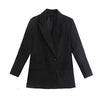 Women's Vintage-Inspired Double-Breasted Blazer with Pockets and Long Sleeves
