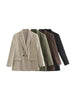 Women's Vintage-Inspired Double-Breasted Blazer with Pockets and Long Sleeves