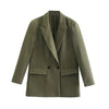 Women's Vintage-Inspired Double-Breasted Blazer with Pockets and Long Sleeves